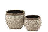 Flowerpot Pointed String Ceramic White/Grey Large - (17872)